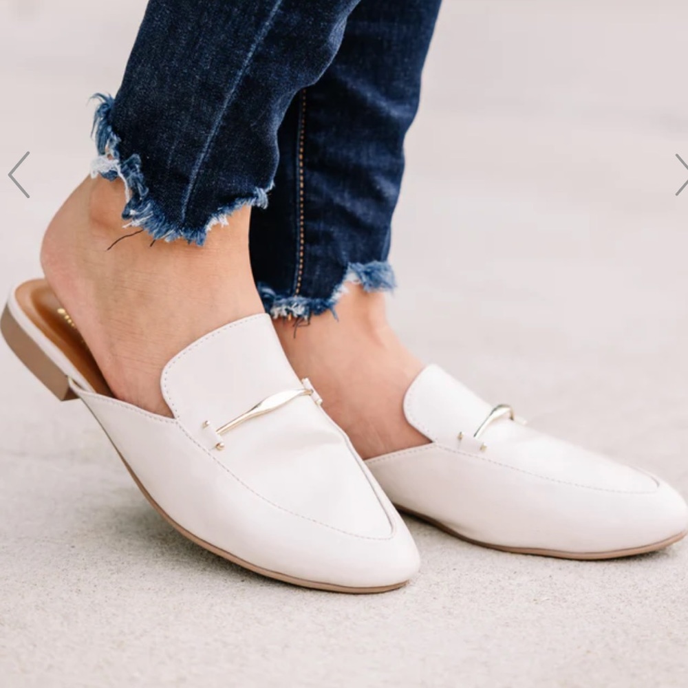 White Mules with Gold buckle detail